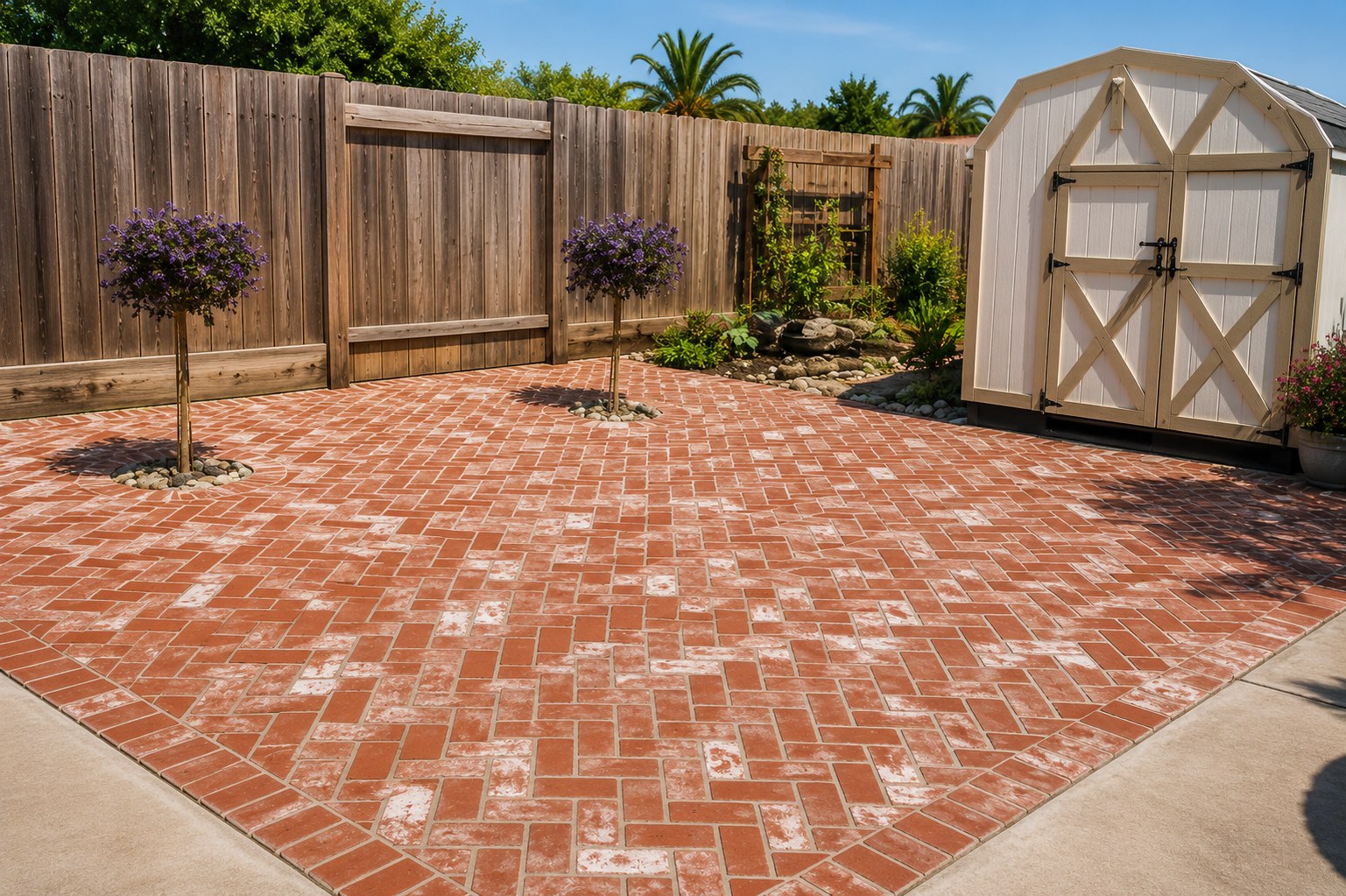 Classic brick paver patio Portland OR residential backyard